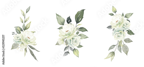 Flower Rose watercolor vector set beautiful floral bouquet. Wedding flower set. 
