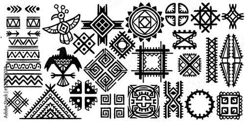 tribal ethnic hand drawing set elements. set of indian tribal drawing.