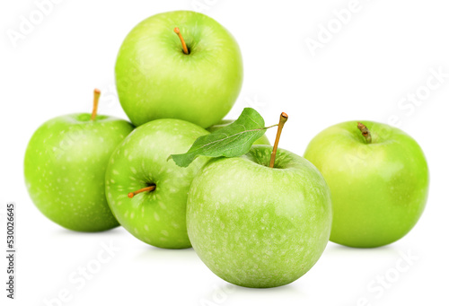 heap of green apples on a white isolated background