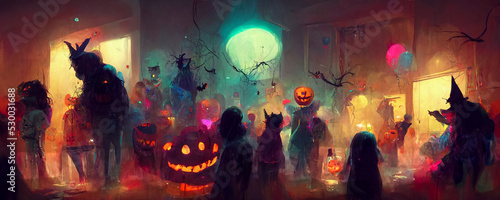 Halloween celebration party illustration, wallpaper, background, tickets and advertising.