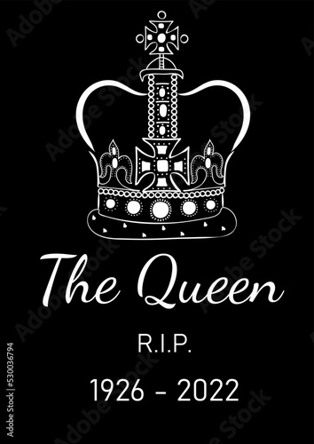 The queen's rest in peace poster. Hand drawn vector illustration for poster, banner design