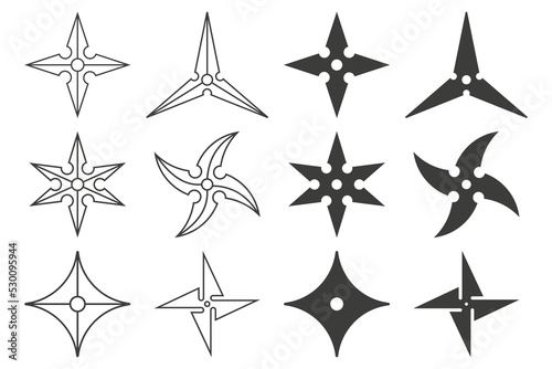 Ninja shuriken vector icons set isolated on a white background.