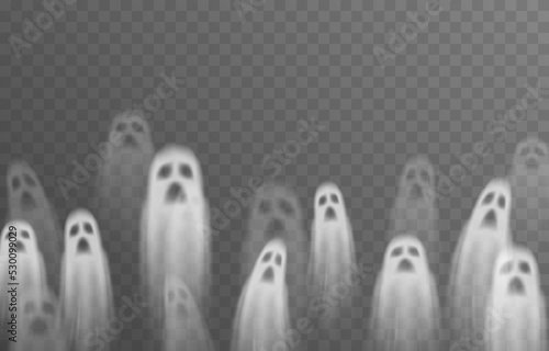 Vector ghosts on isolated transparent background. Ghost PNG. Halloween object.