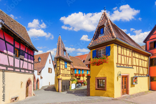 Eguisheim, France. Colorful half-timbered houses in Alsace.