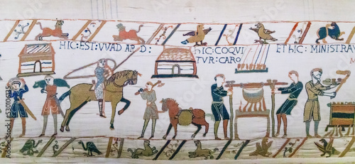 Bayeux, Normandy in northwestern France. A scene from the Bayeux Tapestry.