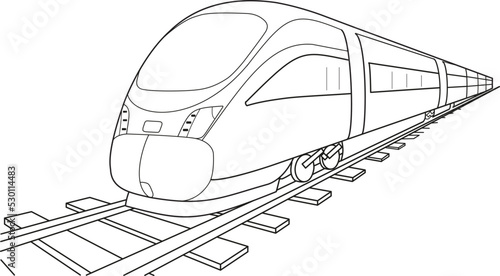  High speed train vector in motion. White background. Children Coloring Book Pages. Sketchy illustration.