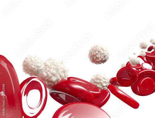 3d red blood cells and white blood cells flowing through vein