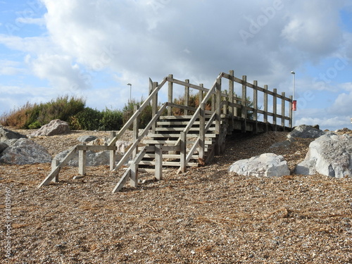 View of the wooden structure of the stairs going down to the city beach