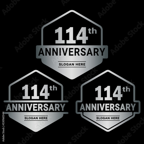 114 years anniversary celebration logotype. 114th anniversary logo collection. Set of anniversary design template. Vector and illustration. 