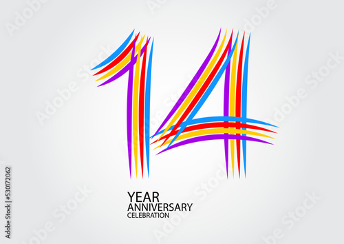 14 years anniversary celebration logotype colorful line vector, 14th birthday logo, 14 number design, Banner template, logo number elements for invitation card, poster, t-shirt.