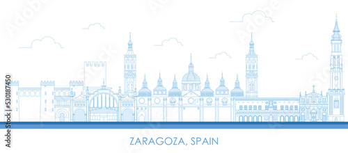 Outline Skyline panorama of Zaragoza, Aragon, Spain - vector illustration