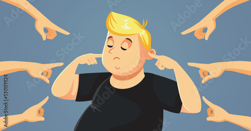 Man Not Listening to Critics from Other People Vector Cartoon Illustration. Overweight person ignoring body shaming comments from critics 