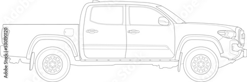 Pickup Truck Silhouette Outlined, Illustration