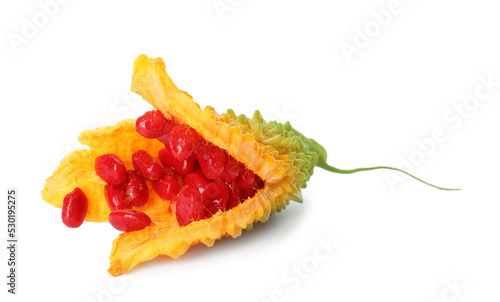 Fresh ripe bitter melon on white background