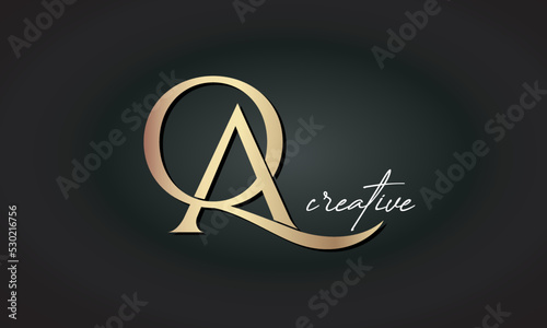 QA letters luxury jewellery fashion brand monogram, creative premium stylish golden logo icon