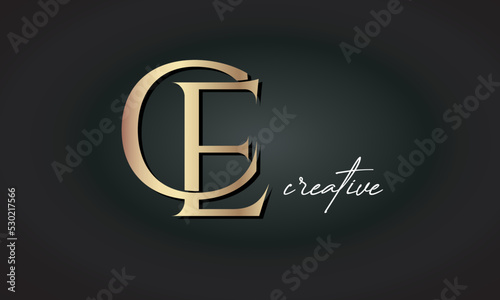 CE letters luxury jewellery fashion brand monogram, creative premium stylish golden logo icon