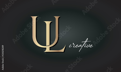 UL letters luxury jewellery fashion brand monogram, creative premium stylish golden logo icon