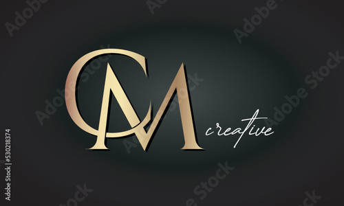 CM letters luxury jewellery fashion brand monogram, creative premium stylish golden logo icon