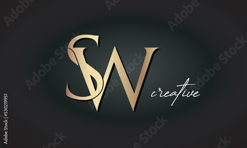 SW letters luxury jewellery fashion brand monogram, creative premium stylish golden logo icon