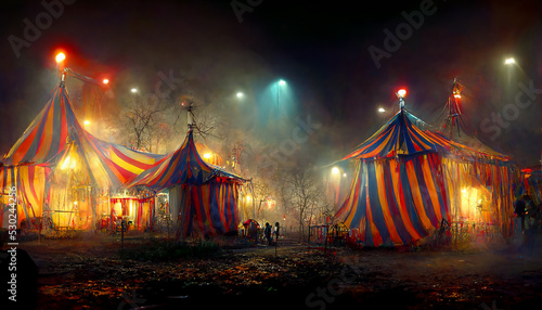 halloween haunted circus conceptual illustration, created with generative ai