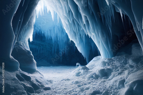 large cold blue ice cave , digital art