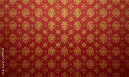 Luxury Thai pattern red crimson and gold theme background vector illustration. Lai Thai element pattern.