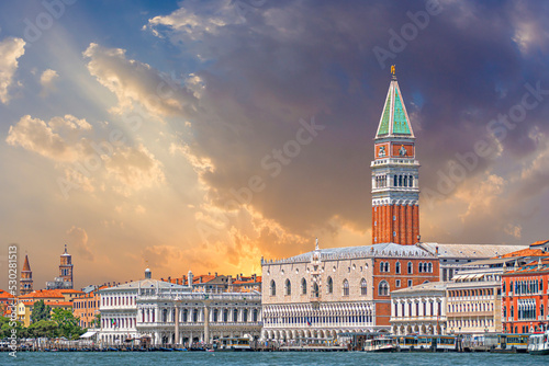 view to skyline of Venice with campanile and the doges palace