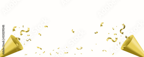 Realistic golden confetti background with gold firecracker