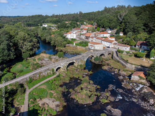 Aerial drone photo of Ponte Maceira - Galicia in the Way of St James ,Spain.