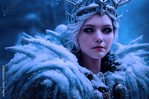frozen dark elf snow queen character concept digital illustration, created with generative ai