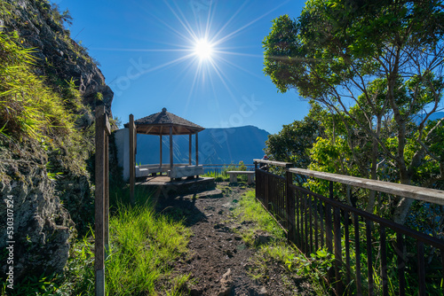 Tourist attraction on the coast of the Reunion Island, Cap Noir village on a sunny day