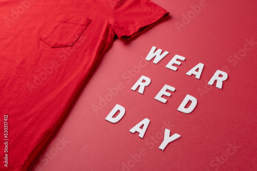 Image of red tshirt and wear red day on red surface