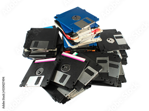 Pile of floppy discs isolated 