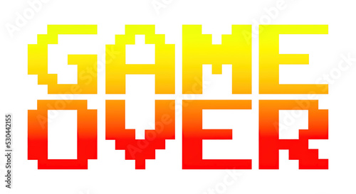 A funky colorful game over screen. 8 bit retro style, red and yellow, isolated. 