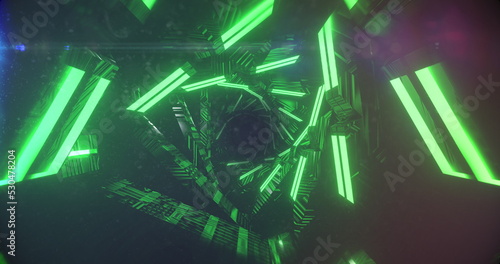 Image of green glowing lights moving in hypnotic motion
