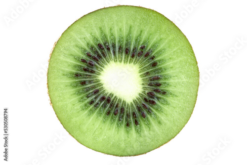 Sliced ripe kiwi fruit on a transparent background, close-up.