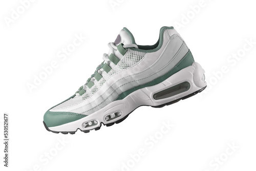 White sneaker with light green accents on a transparent background, png,