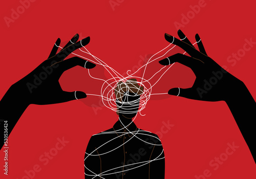 Manipulator concept vector illustration. Puppet master hands