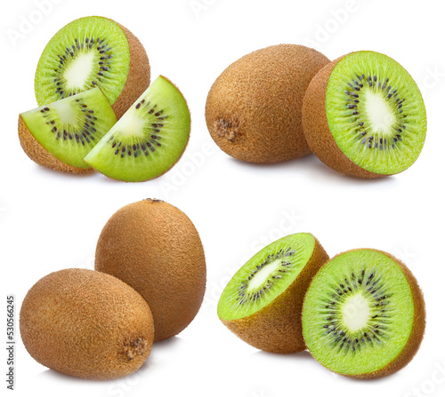 Collection of delicious kiwi fruits, isolated on white background