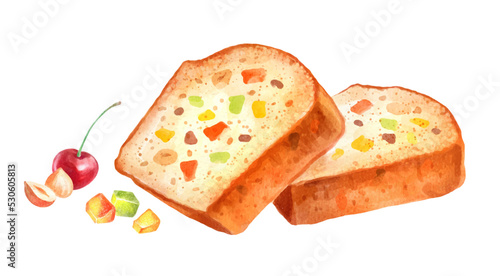 Watercolor isolated illustration of Fruit Cake