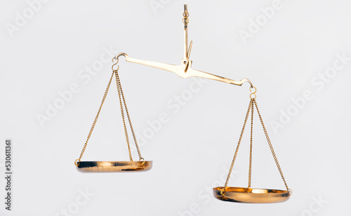 Gilded scales with two hanging bowls 