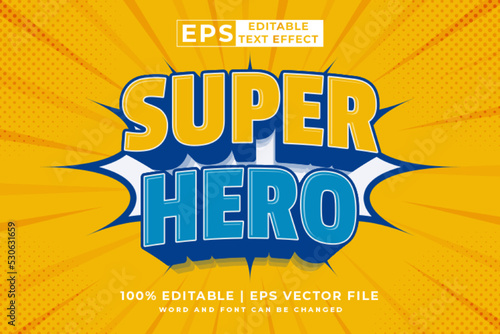 Editable text effect super hero 3d cartoon template style premium vector