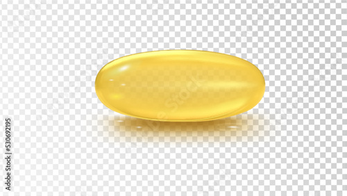 Yellow transparent tablet - capsule on a transparent background. Vector illustration