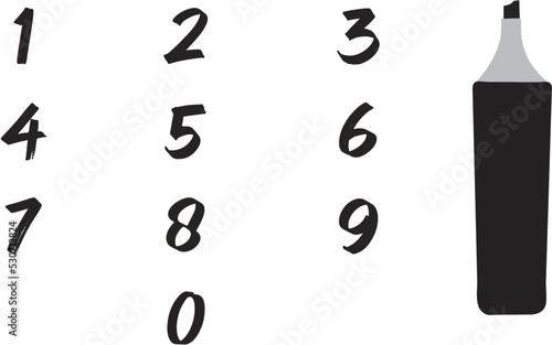 vector set of calligraphic acrylic or ink numbers. Bold marker and digits editable eps 10 file.