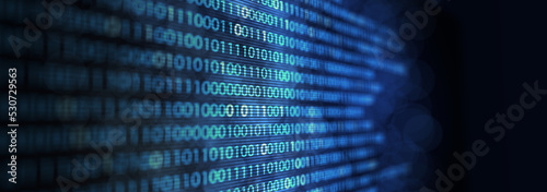 Matrix of binary numbers. Binary computer code. Futuristic backdrop. Flow of blue random digital numbers. 3d illustration