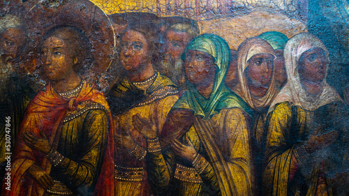 Fragments of wall painting in an Orthodox church. High quality photo