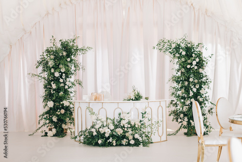 Wedding banquet decorated with flowers