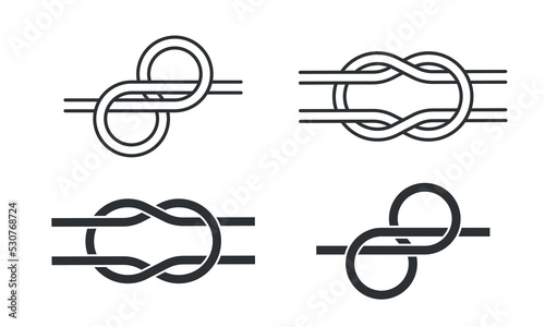 Square Knot line icon set. Hercules or Reef Knot Logo Design. Cable rope, sea knot or loop. Vector illustration