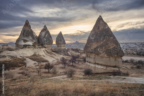 Rock formations of Rose Valley in Cappadocia, Turkey.