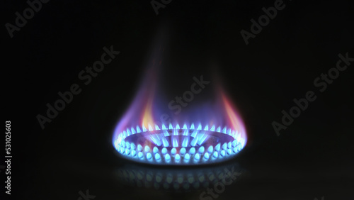 gas oven - orange tongues of blue flame of a gas burner